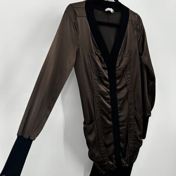 COSTUME NATIONAL Brown Black Silky V-Neck Long Sleeve Mini Dress Size Medium - Picture 5 of 7